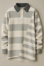 Rugby Sweatshirt – Organic Cotton French Terry  Asymmetrical Stripe - Image 7