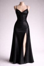 Premium – Italian Silk Satin Slip Dress with  Cowl Neck - Image 2
