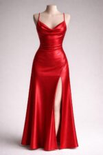 Premium – Italian Silk Satin Slip Dress with  Cowl Neck