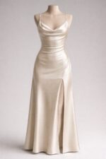 Premium – Italian Silk Satin Slip Dress with  Cowl Neck - Image 3